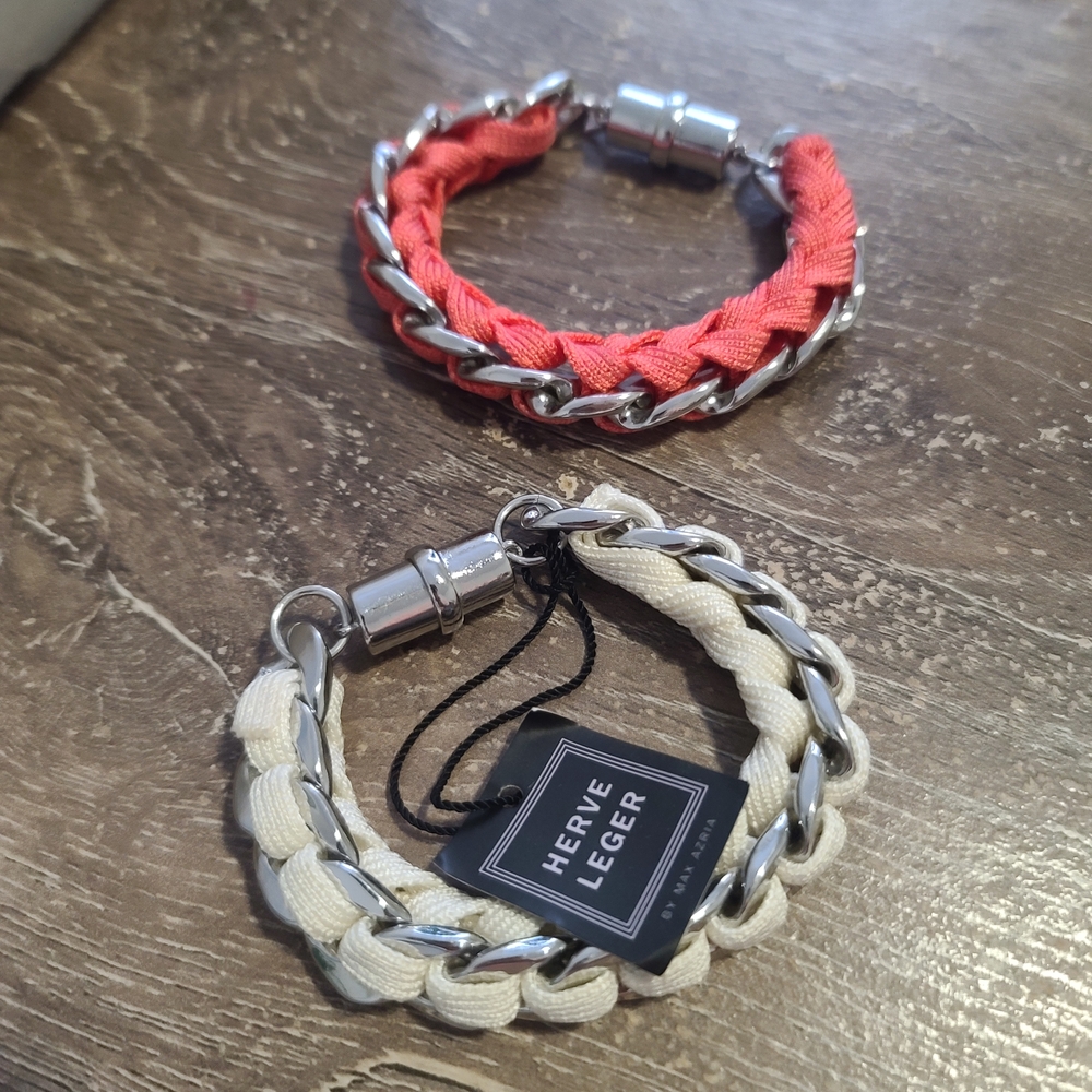 Herve Leger Silver and Pink Bracelet Duo